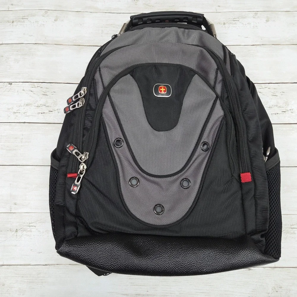 SwissGear Wenger Ibex Backpack Black Grey Multi-Pocket Tech Bag - Strap Broken